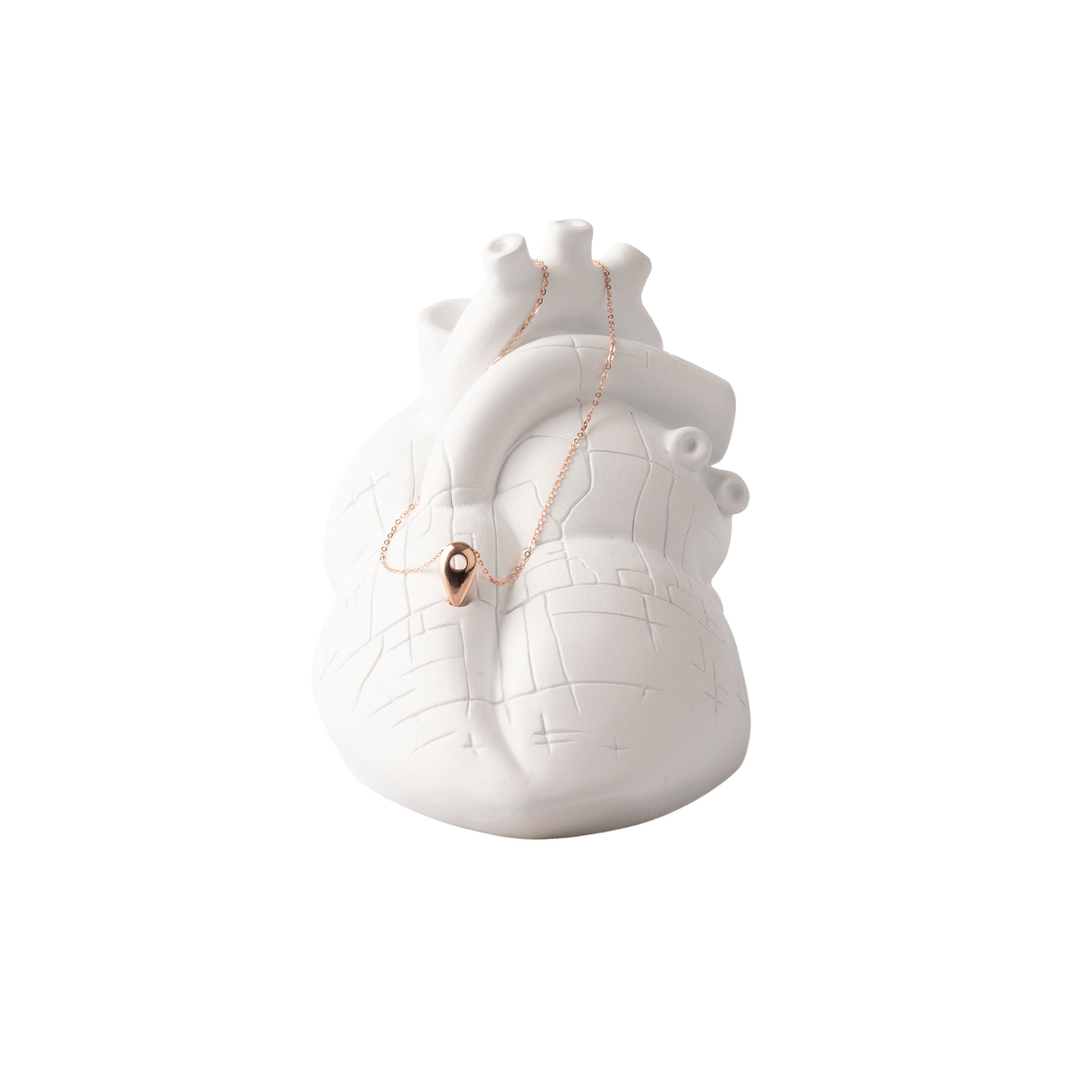 Staje ccà - scultura porta gioiello in resina bianca del cuore di Napoli con mappa incisa e con ciondolo PIN in argento o ottone