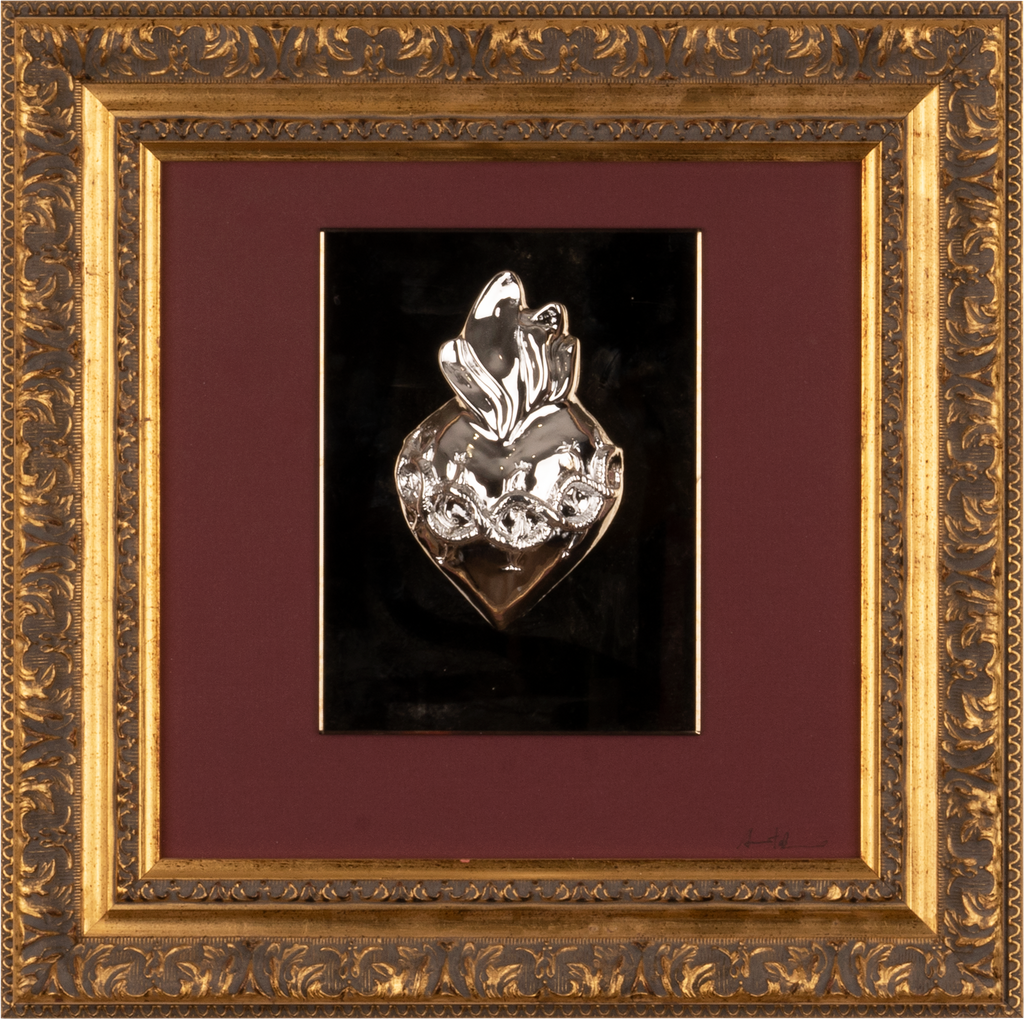 Cuore di Gesù - quadro con sculture in resina con cornice artigianale italiana