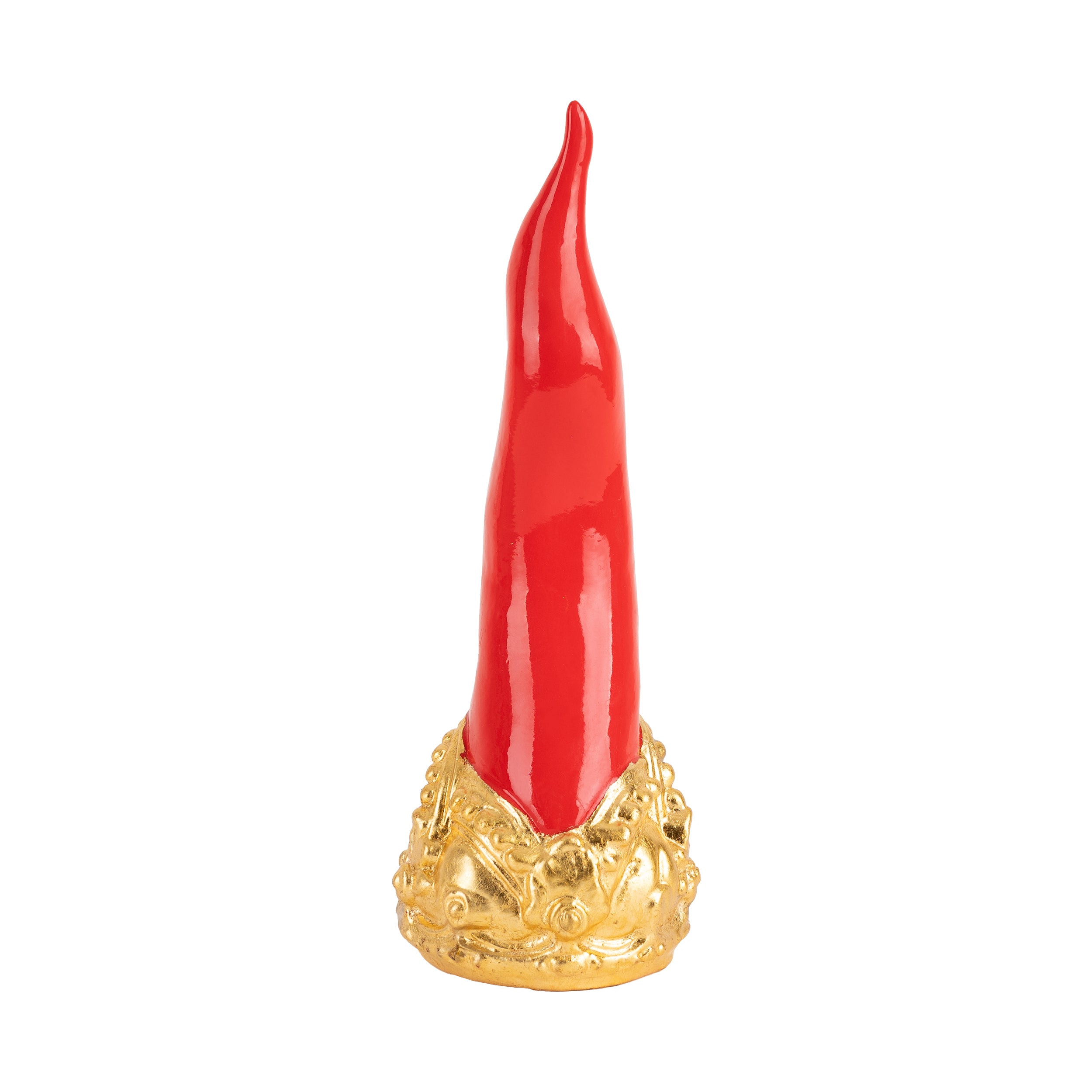 Cornoscultura con corona in oro/argento foglia - scultura in terracotta smaltata a freddo per scaramanzia napoletana (24 cm)