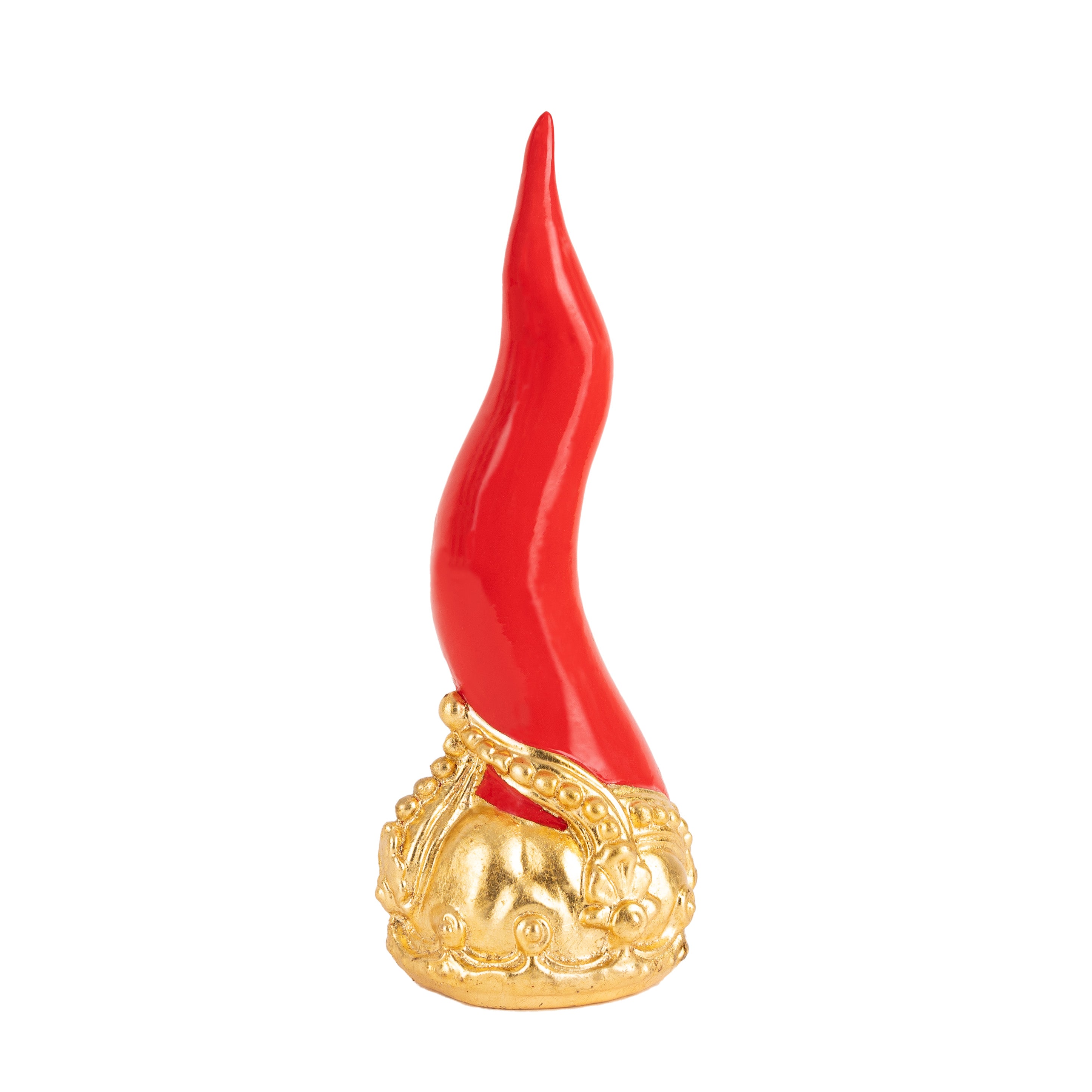 Cornoscultura con corona in oro/argento foglia - scultura in terracotta smaltata a freddo per scaramanzia napoletana (24 cm)