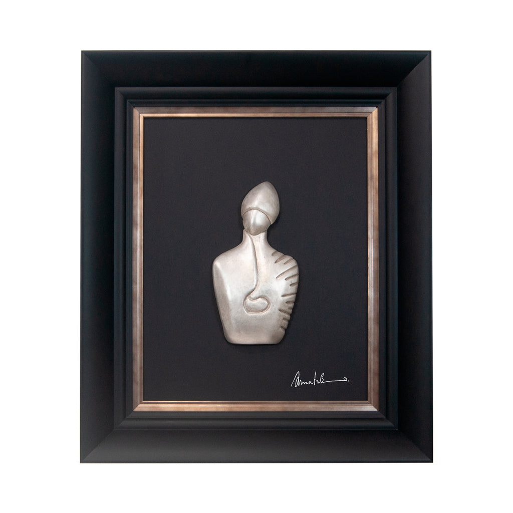 Il nuovo San Gennaro - scultura in resina foglia argento su quadro fondo nero filo argento