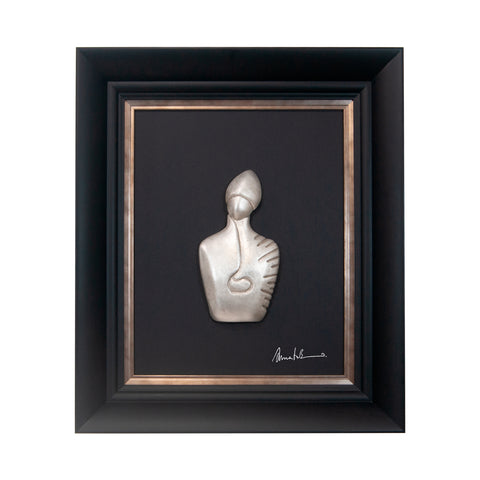 Il nuovo San Gennaro - scultura in resina foglia argento su quadro fondo nero filo argento