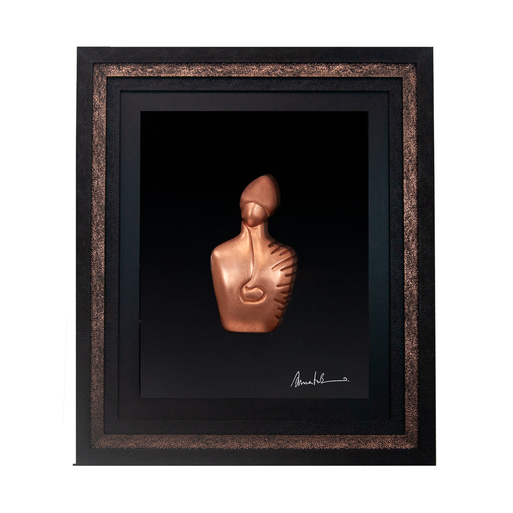Il nuovo San Gennaro - scultura in resina foglia rame su quadro fondo nero in tripla cornice