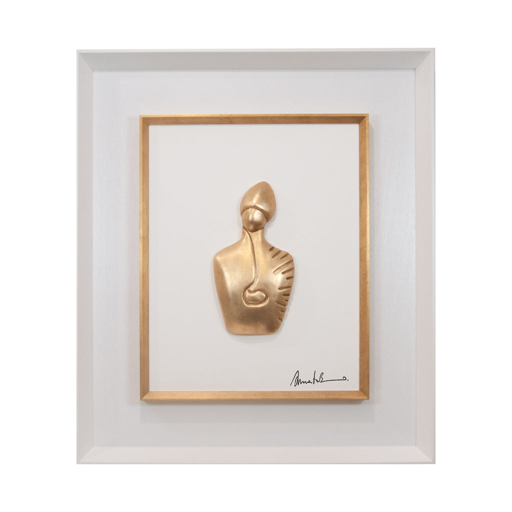 Il nuovo San Gennaro - scultura in resina foglia oro su quadro fondo bianco