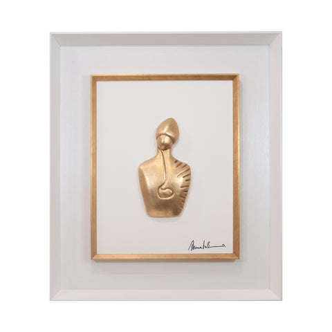 Il nuovo San Gennaro - scultura in resina foglia oro su quadro fondo bianco