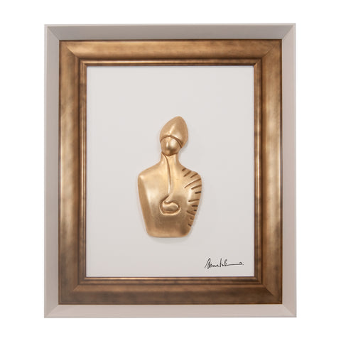 Il nuovo San Gennaro - scultura in resina foglia rame su quadro fondo bianco in doppia cornice bianca/oro