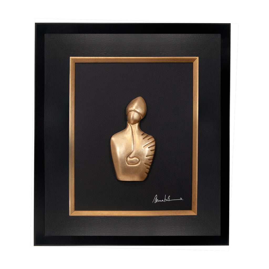 Il nuovo San Gennaro - scultura in resina foglia oro su quadro fondo nero