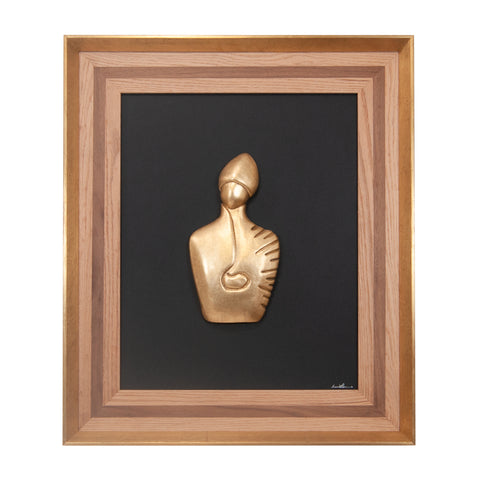 Il nuovo San Gennaro - scultura in resina foglia rame su quadro fondo nero in cornice oro/grezza