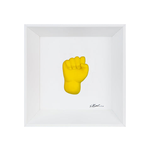 'A carocchia - the language of the hands with resin sculpture on a white background frame with an Italian handcrafted frame