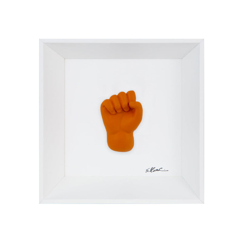 'A carocchia - the language of the hands with resin sculpture on a white background frame with an Italian handcrafted frame