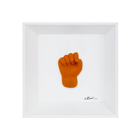 'A carocchia - the language of the hands with resin sculpture on a white background frame with an Italian handcrafted frame