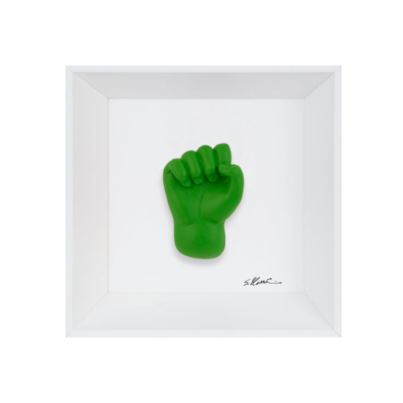 'A carocchia - the language of the hands with resin sculpture on a white background frame with an Italian handcrafted frame