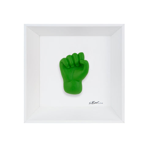 'A carocchia - the language of the hands with resin sculpture on a white background frame with an Italian handcrafted frame