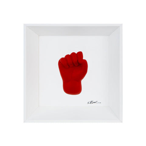 'A carocchia - the language of the hands with resin sculpture on a white background frame with an Italian handcrafted frame