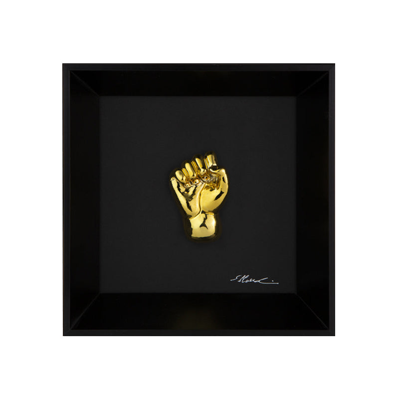 'A carocchia - the language of the hands with sculpture in chromed resin on a black background painting with an Italian handcrafted frame