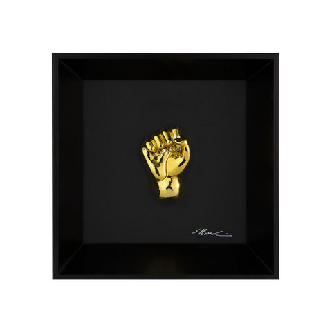 'A carocchia - the language of the hands with sculpture in chromed resin on a black background painting with an Italian handcrafted frame