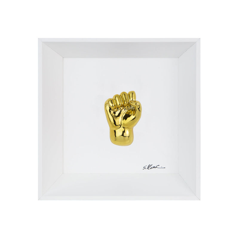 'A carocchia - the language of the hands with sculpture in chromed resin on a white background painting with an Italian handcrafted frame