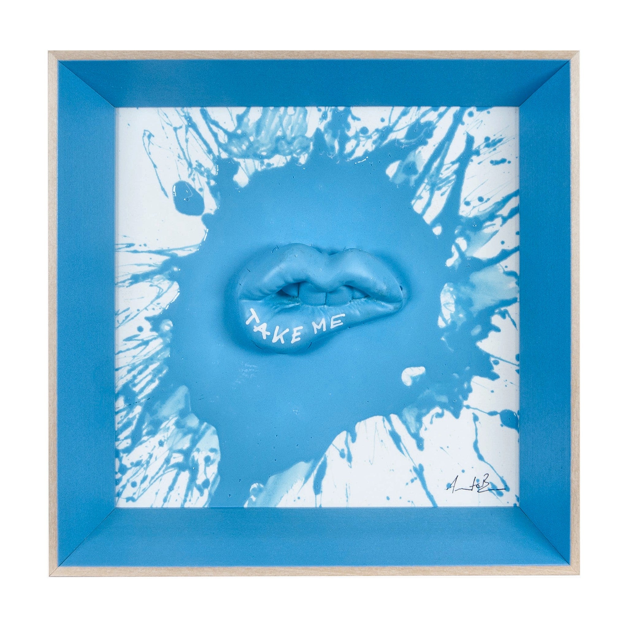 ‘A jatta - scultura in resina colorata lucida azzurro fluo fondo bianco "TAKE ME"