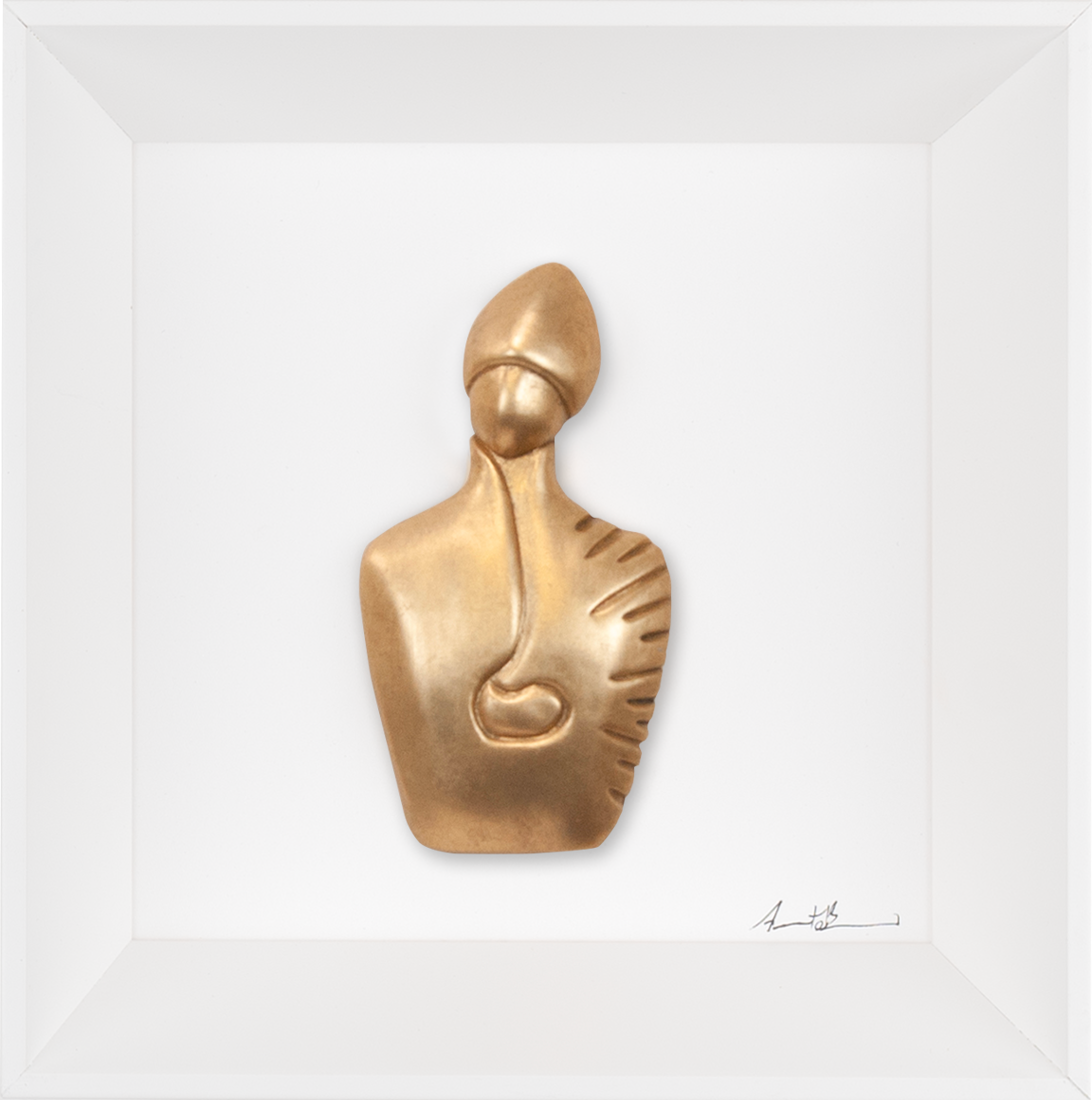 Il nuovo San Gennaro - scultura in resina foglia su quadro fondo bianco (vers. 19x19)
