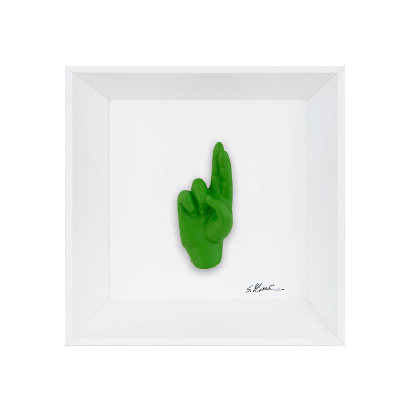 Buscìa - the language of the hands with resin sculpture on a white background frame and Italian handcrafted frame