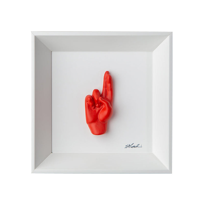 Buscìa - the language of the hands with resin sculpture on a white background frame and Italian handcrafted frame