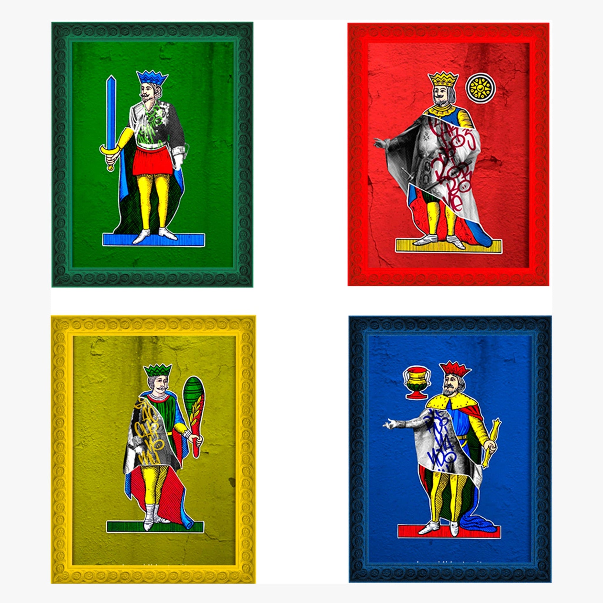 Collezioni carte - grafica d'autore sui Re di Napoli con cornice artigianale italiana