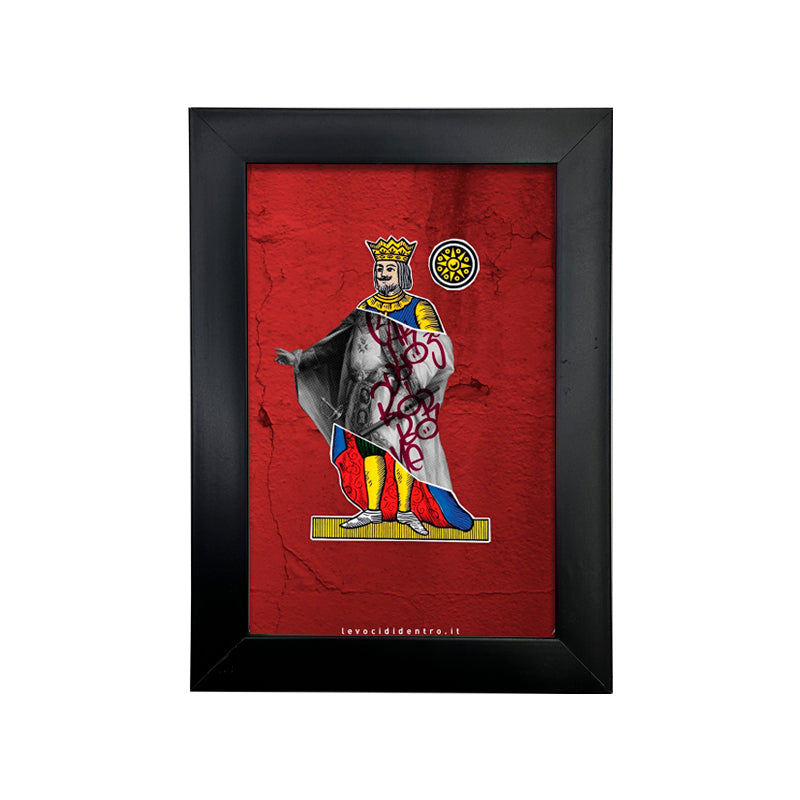 Charles III, the 10 of Coins - Spacc 'o Mazz, author graphics on the Kings of Naples with Italian artisan frame