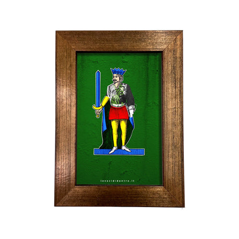 Vittorio Emanuele II, the 10 of Swords - Spacc 'o Mazz, author graphics on the Kings of Naples with an Italian handcrafted frame