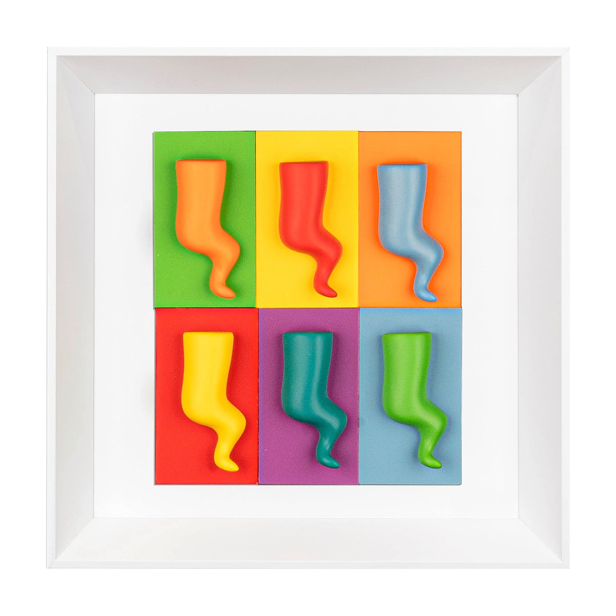 Corni - sculture in resina colorata su quadro fondo bianco con cornice artigianale italiana 30x30