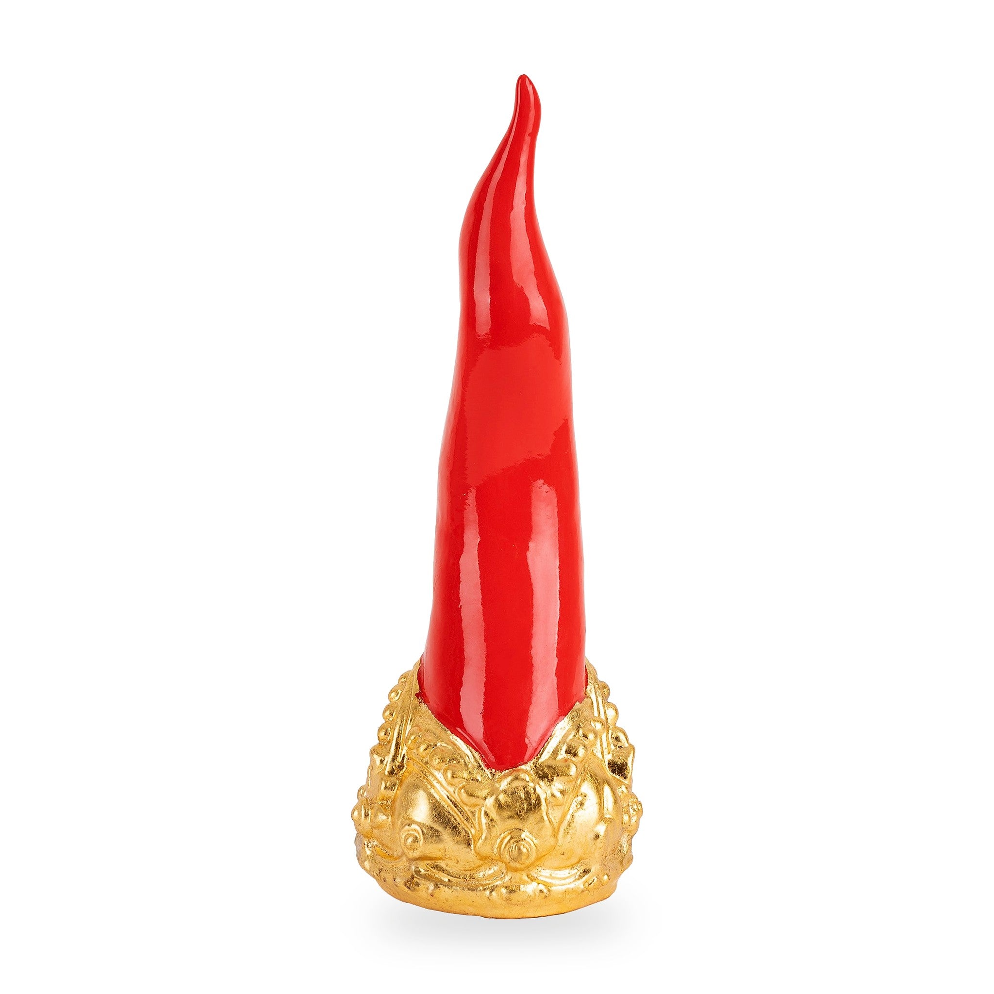 Cornoscultura con corona in oro/argento foglia - scultura in terracotta smaltata a freddo per scaramanzia napoletana (24 cm)