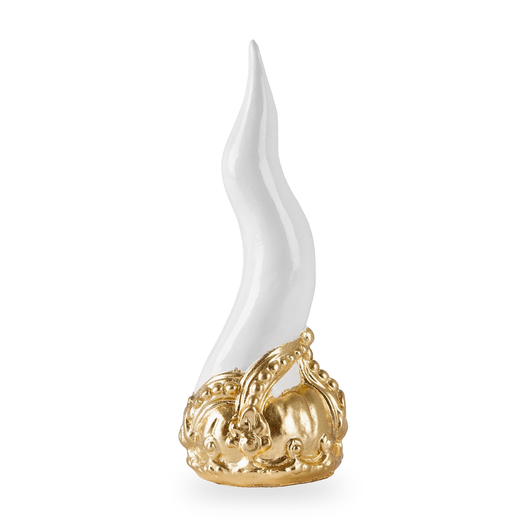 Cornoscultura con corona in oro/argento foglia - scultura in terracotta smaltata a freddo per scaramanzia napoletana (24 cm)