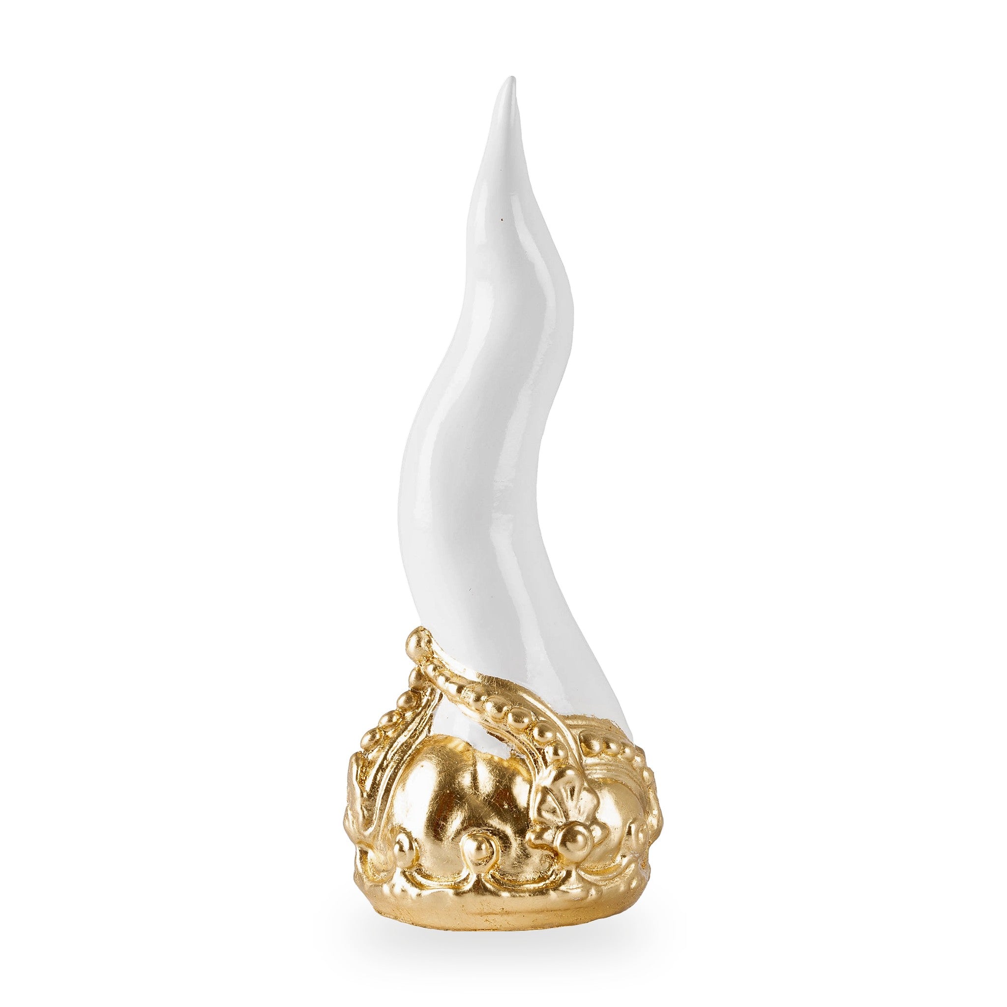 Cornoscultura con corona in oro/argento foglia - scultura in terracotta smaltata a freddo per scaramanzia napoletana (24 cm)