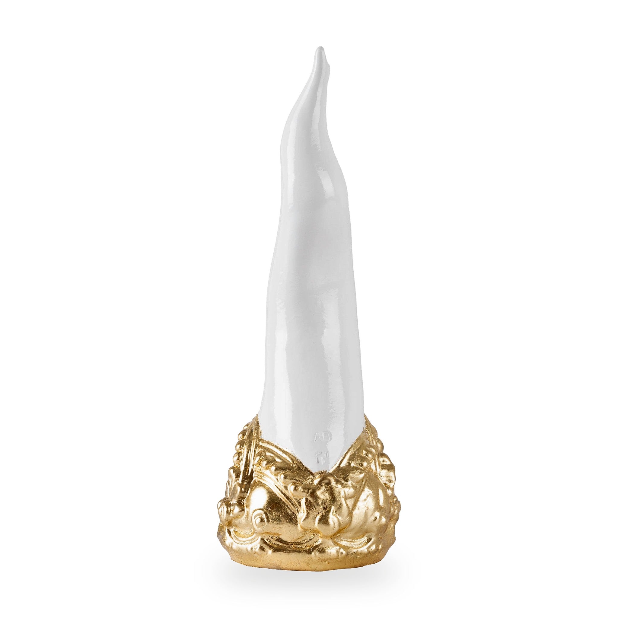 Cornoscultura con corona in oro/argento foglia - scultura in terracotta smaltata a freddo per scaramanzia napoletana (24 cm)