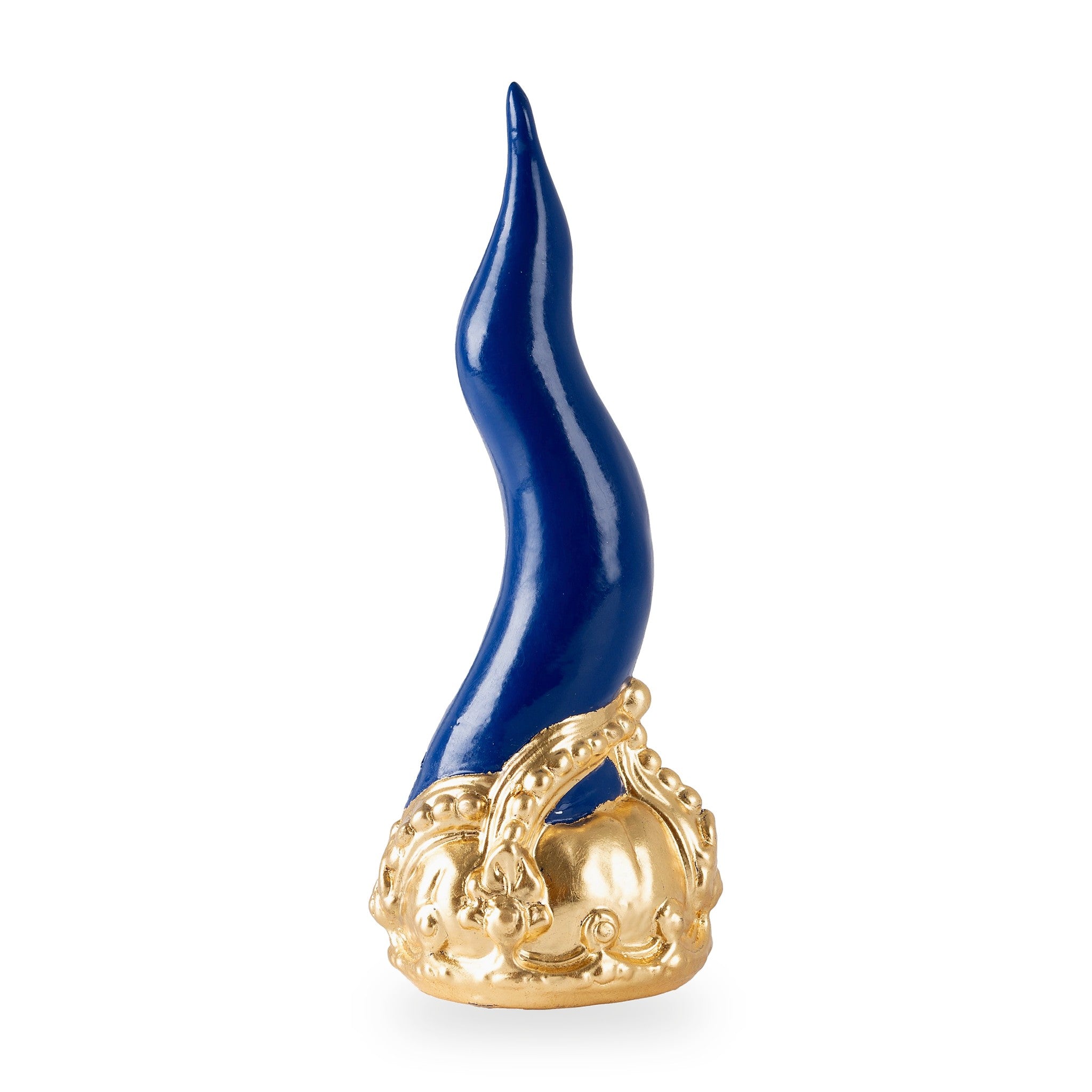 Cornoscultura con corona in oro/argento foglia - scultura in terracotta smaltata a freddo per scaramanzia napoletana (24 cm)