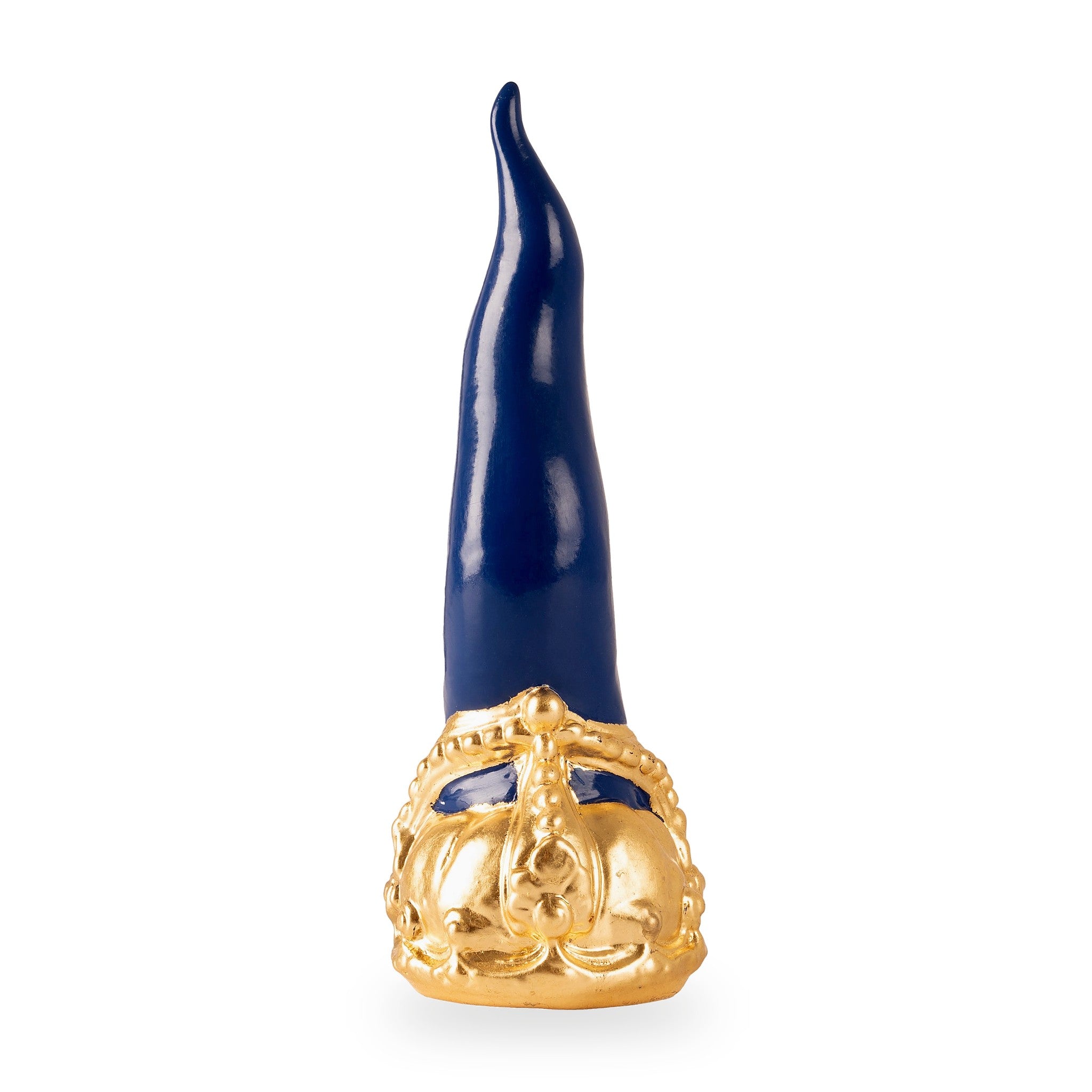 Cornoscultura con corona in oro/argento foglia - scultura in terracotta smaltata a freddo per scaramanzia napoletana (24 cm)