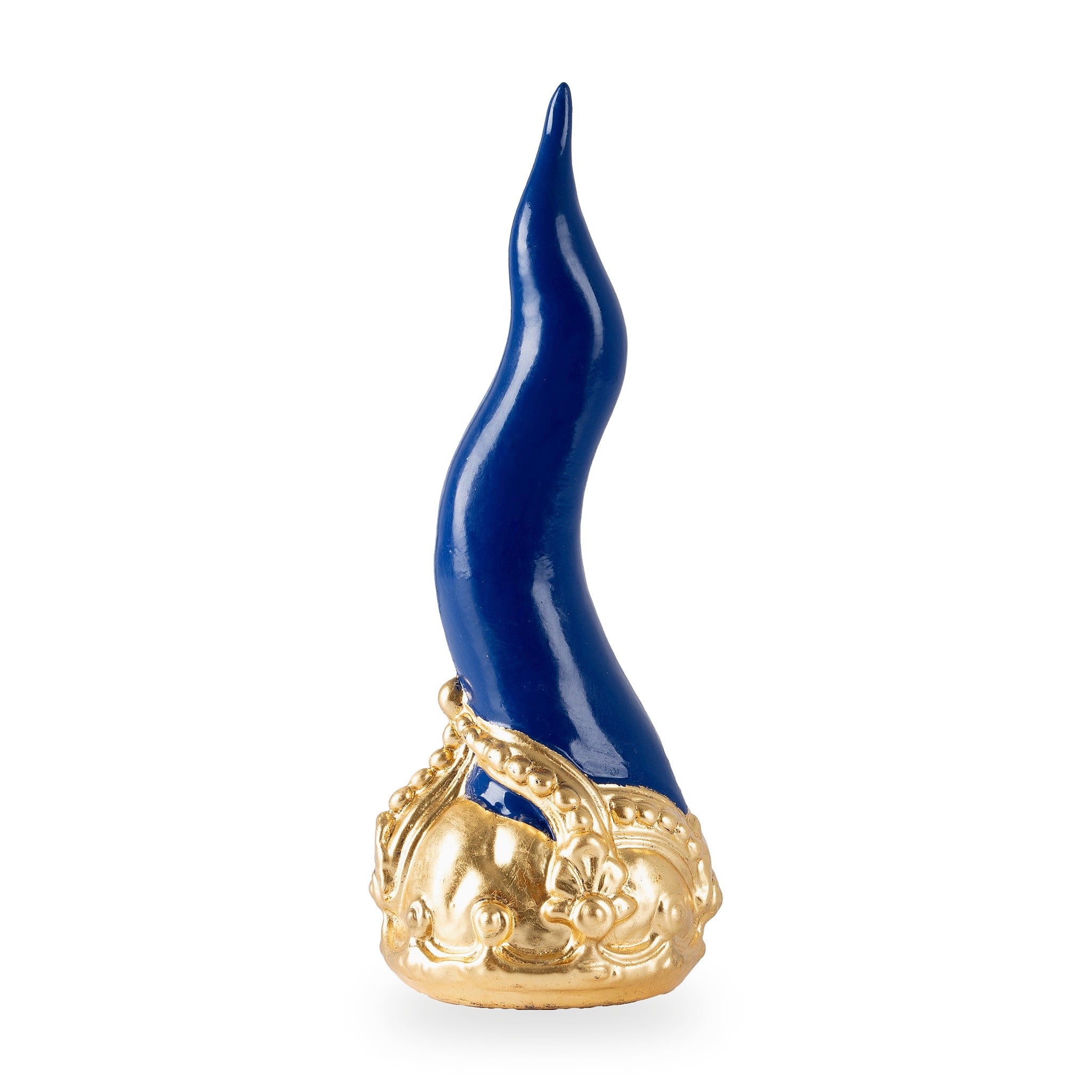 Cornoscultura con corona in oro/argento foglia - scultura in terracotta smaltata a freddo per scaramanzia napoletana (24 cm)