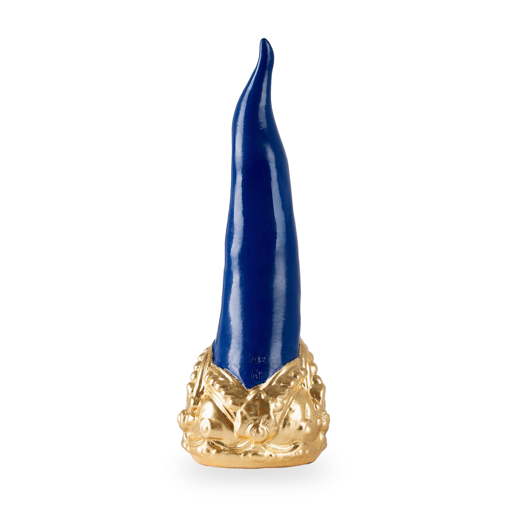 Cornoscultura con corona in oro/argento foglia - scultura in terracotta smaltata a freddo per scaramanzia napoletana (24 cm)