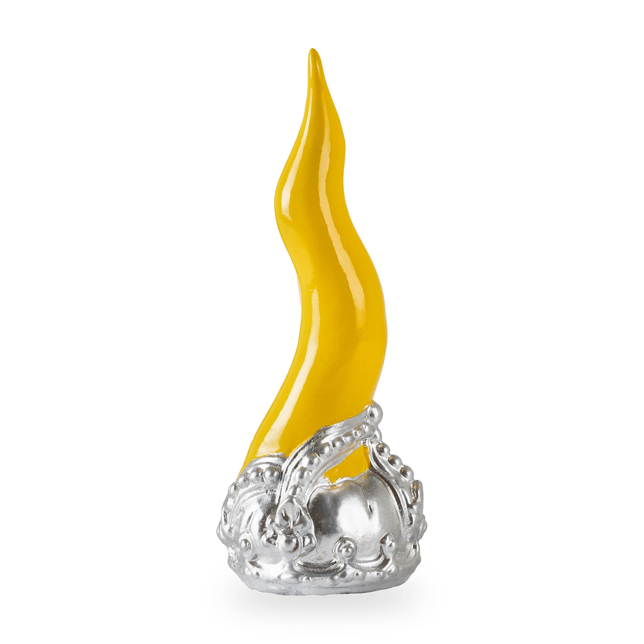 Cornoscultura con corona in oro/argento foglia - scultura in terracotta smaltata a freddo per scaramanzia napoletana (24 cm)
