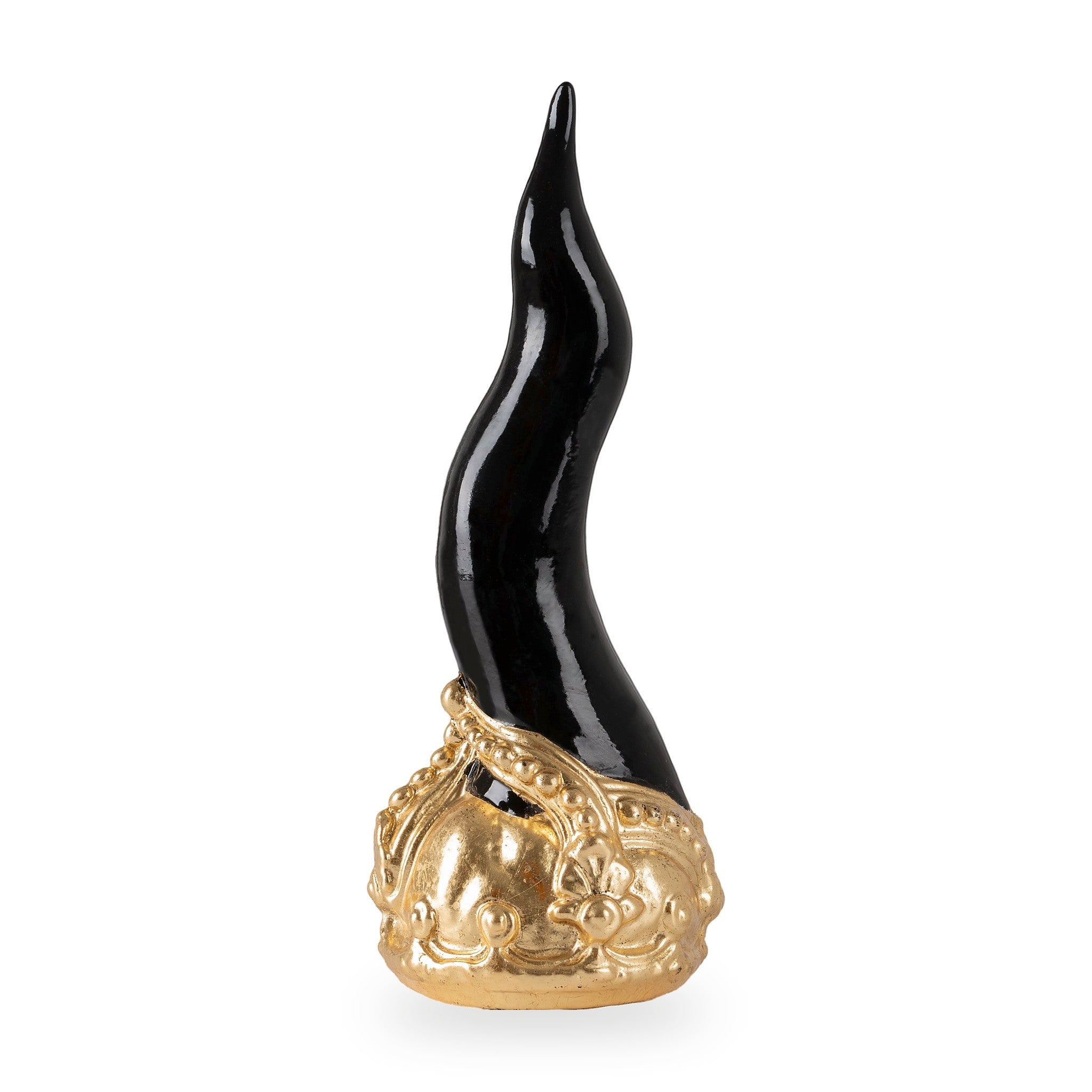 Cornoscultura con corona in oro/argento foglia - scultura in terracotta smaltata a freddo per scaramanzia napoletana (24 cm)
