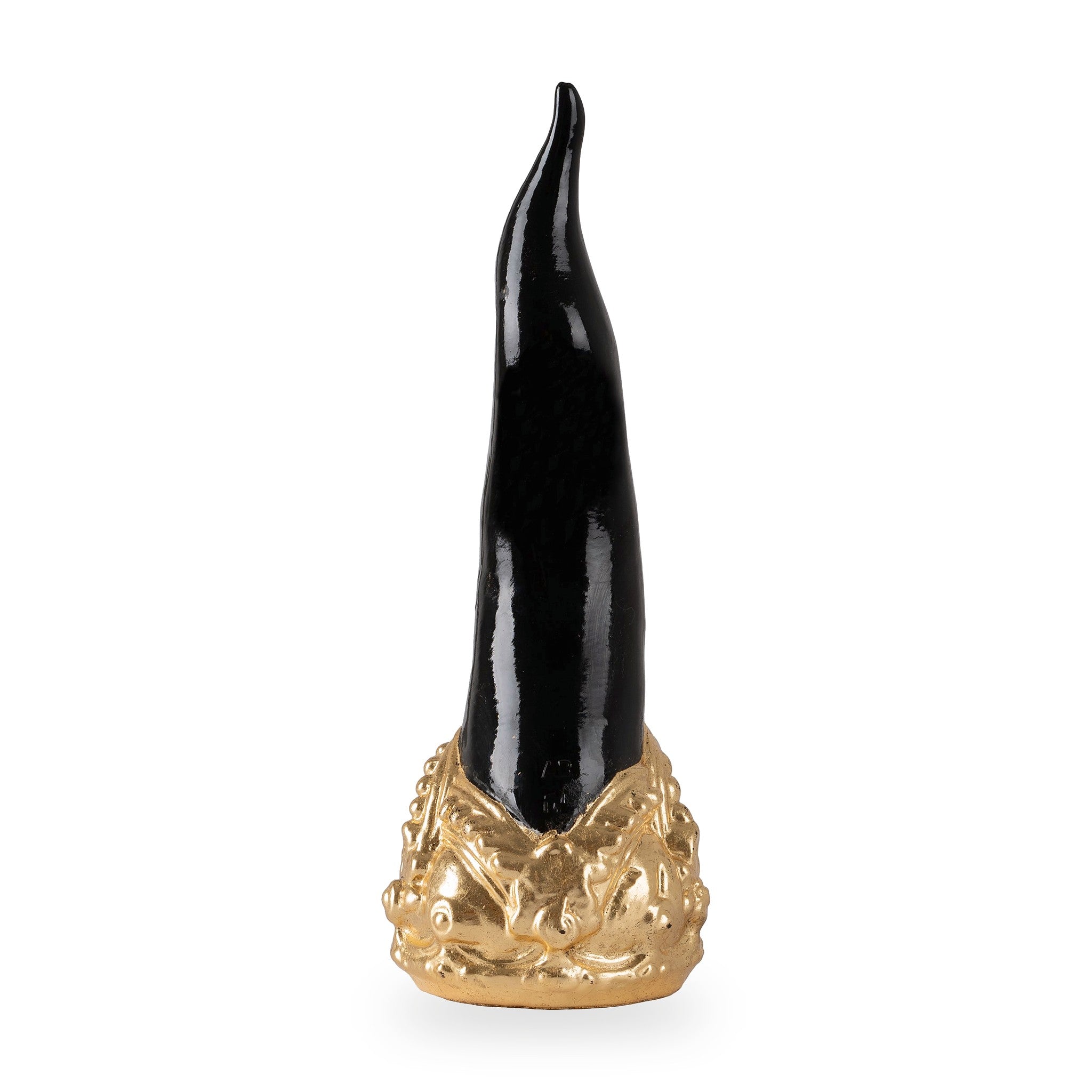 Cornoscultura con corona in oro/argento foglia - scultura in terracotta smaltata a freddo per scaramanzia napoletana (24 cm)