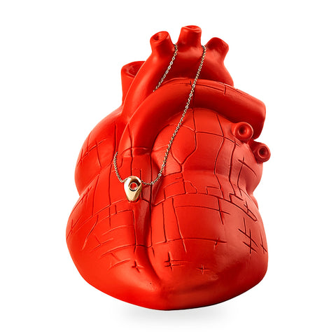 Staje ccà - scultura porta gioiello in resina rossa del cuore di Napoli con mappa incisa e con ciondolo PIN in argento o ottone