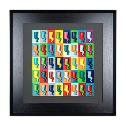 MultiCorni - sculture colorate su quadro fondo nero con cartoncino colorato e cornice artigianale italiana (vers.100x100)