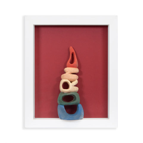 Pop corno-scultura in terracotta satinata dipinta in acrilico con cornice bianca