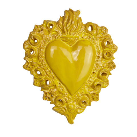 Cuore Sacro- Scultura in terracotta gialla Smaltata