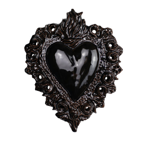 Cuore Sacro- Scultura in terracotta nera Smaltata