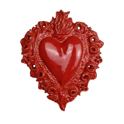 Cuore Sacro- Scultura in terracotta Rossa Smaltata