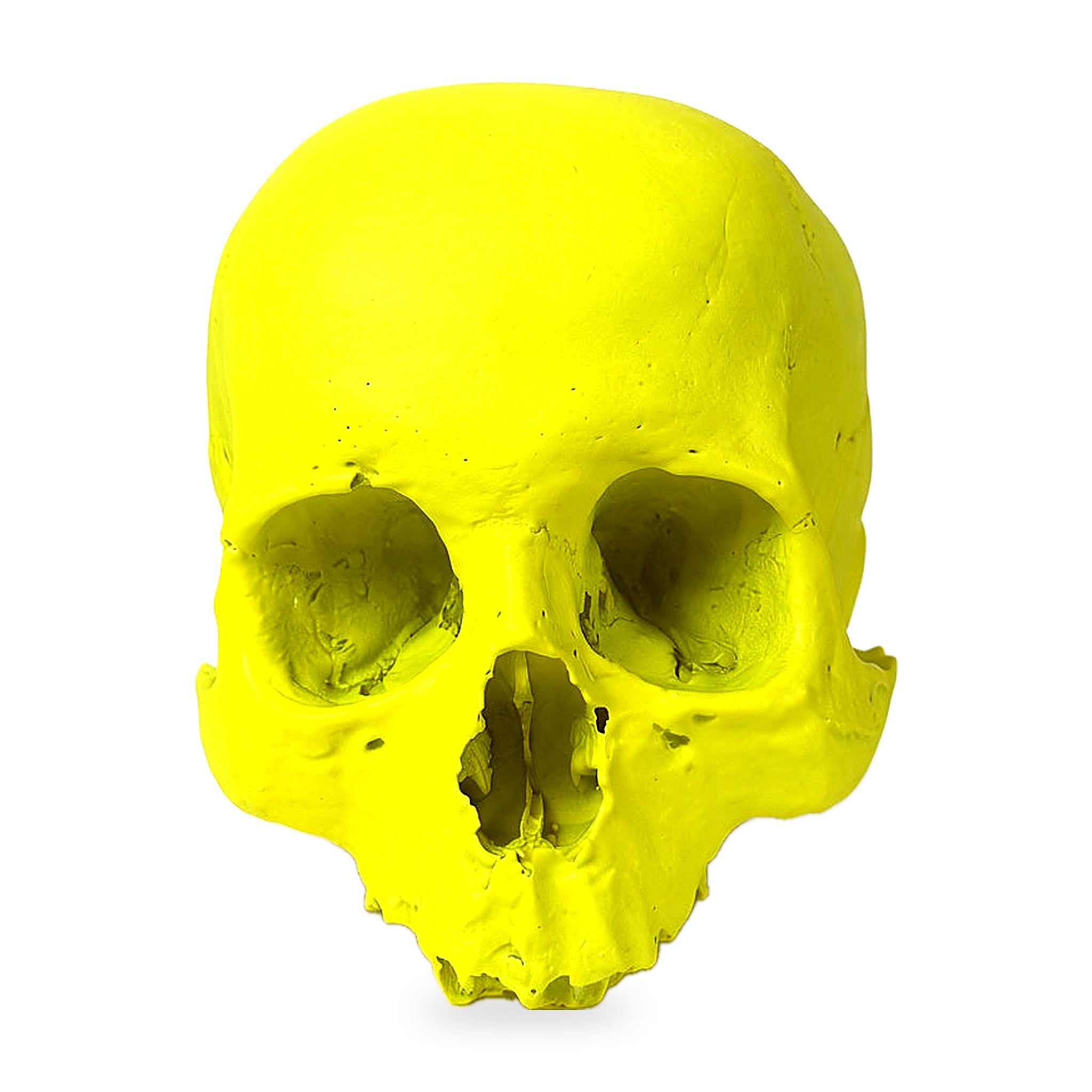 'E capuzzelle, il Culto delle Anime Pezzentelle - Teschi scultura in resina giallo fluo da 14cm