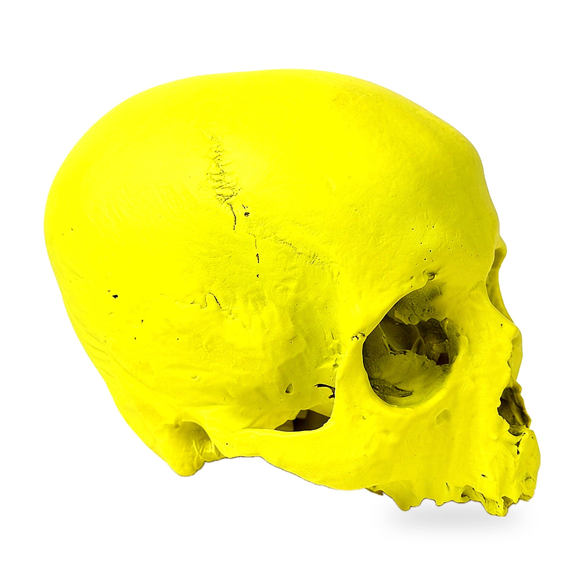 'E capuzzelle, il Culto delle Anime Pezzentelle - Teschi scultura in resina giallo fluo da 14cm