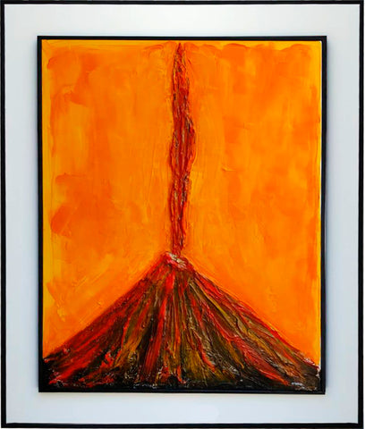 Eruzione Materica Arancione - quadro a tecnica mista del Vesuvio in eruzione