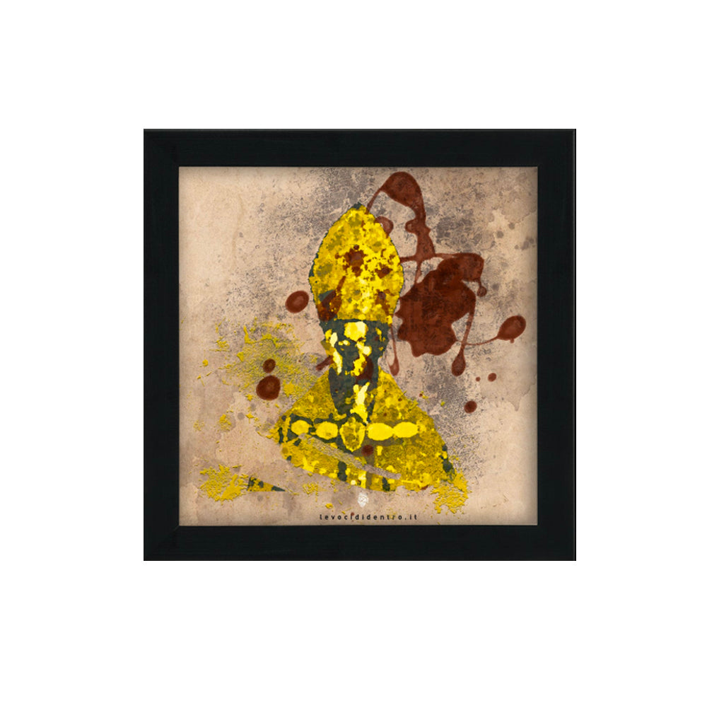 Yellow face - author's graphics on the symbols of Naples with an Italian handcrafted frame